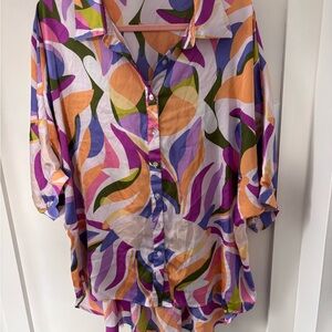 Chic Soul Bold Abstract Button-Down Top – High-Low, Size 1XL